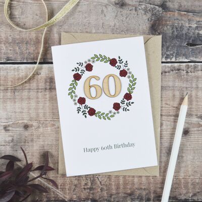 Tarjeta Ilustrada de Madera Floral 60 Cumpleaños