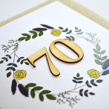 Carte illustrée en bois floral 70e anniversaire 2