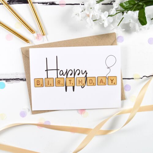 Happy Birthday Wooden Tiles Card