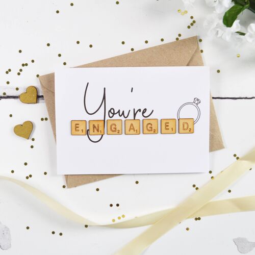 You're Engaged Wooden Tiles Card