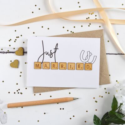 Just Married Wooden Tiles Card