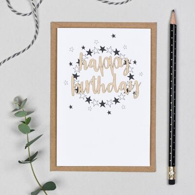 Happy Birthday Stars Wooden Words Card