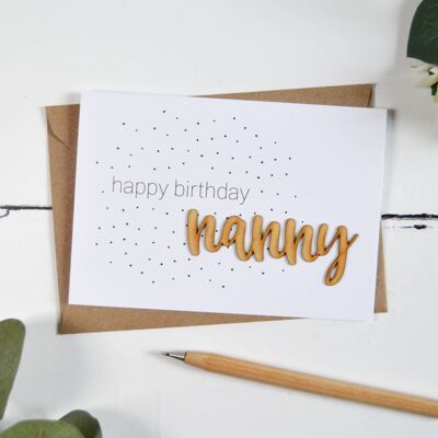 Alles Gute zum Geburtstag Nanny Wortkarte aus Holz