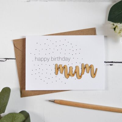 Carta di parole di legno di buon compleanno mamma