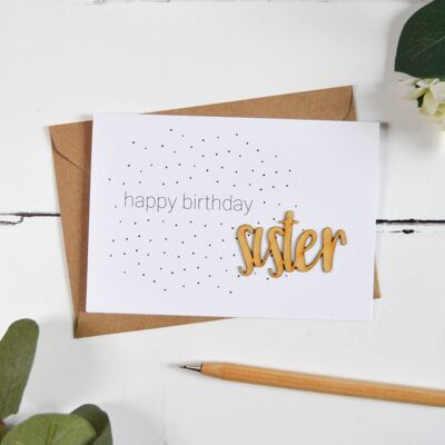 Carte de mots en bois de soeur de joyeux anniversaire