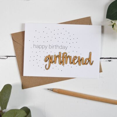 Tarjeta de palabras de madera feliz cumpleaños novia