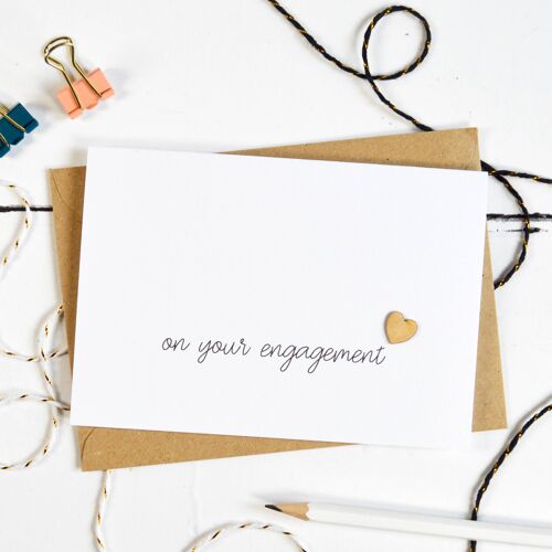 On You Engagement Wooden Heart Card