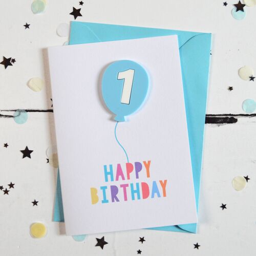 1st Birthday Acrylic Blue Balloon Card