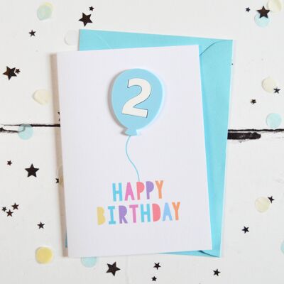 2nd Birthday Acrylic Blue Balloon Card
