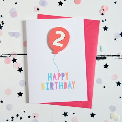 Carte Ballon Acrylique Framboise 2ème Anniversaire