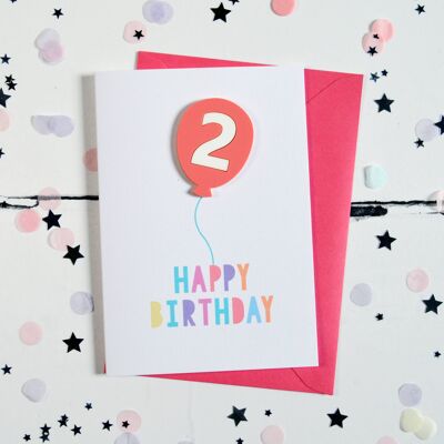 2nd Birthday Acrylic Raspberry Balloon Card