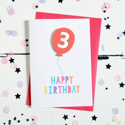 3rd Birthday Acrylic Raspberry Balloon Card