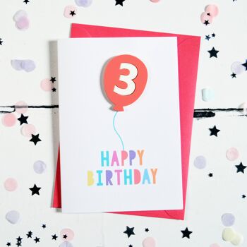 Carte Ballon Acrylique Framboise 3ème Anniversaire