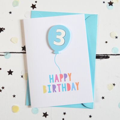3rd Birthday Acrylic Blue Balloon Card