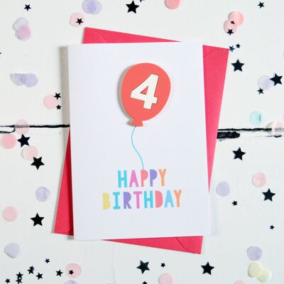 Carte Ballon Acrylique Framboise 4ème Anniversaire