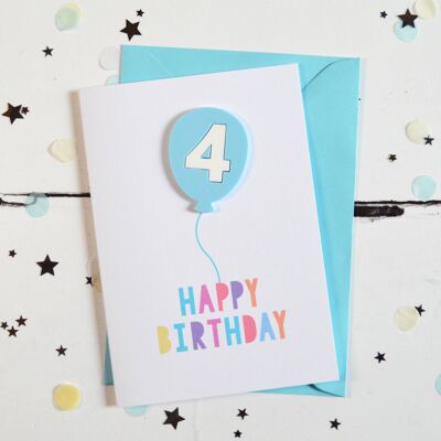 4th Birthday Acrylic Blue Balloon Card
