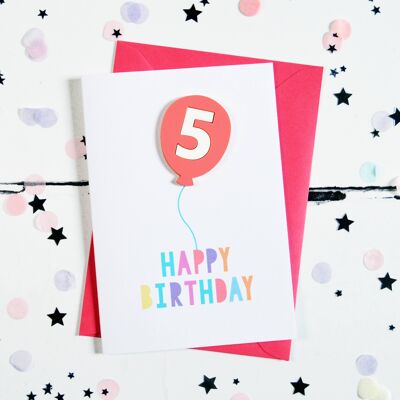 5th Birthday Acrylic Raspberry Balloon Card