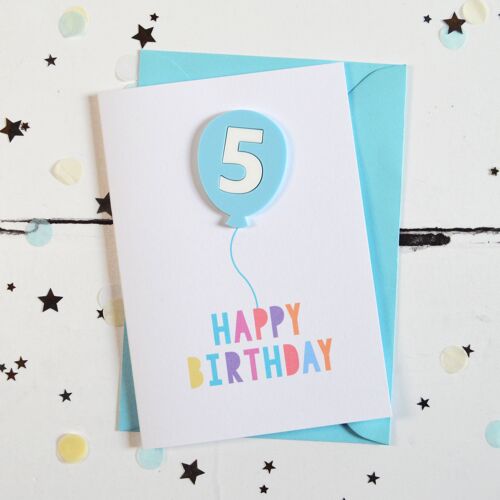 5th Birthday Acrylic Blue Balloon Card