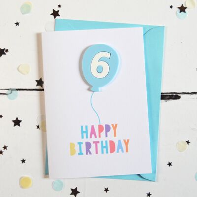 Carta di palloncino blu acrilico per il 6° compleanno