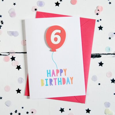 6th Birthday Acrylic Raspberry Balloon Card