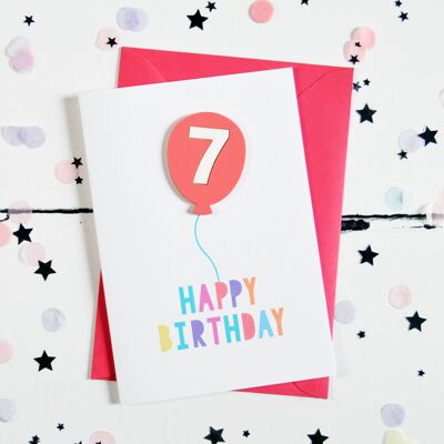 7th Birthday Acrylic Raspberry Balloon Card