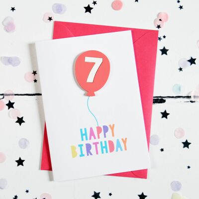 Carte Ballon Acrylique Framboise 7ème Anniversaire