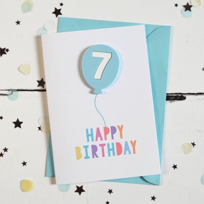 7th Birthday Acrylic Blue Balloon Card