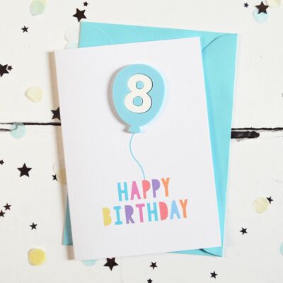 8th Birthday Acrylic Blue Balloon Card