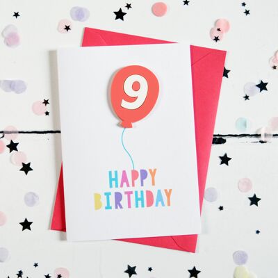 9th Birthday Acrylic Raspberry Balloon Card