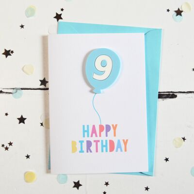 Carte Ballon Bleu Acrylique 9ème Anniversaire