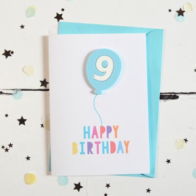 9th Birthday Acrylic Blue Balloon Card