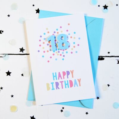 Tarjeta de confeti acrílico azul de 18 cumpleaños