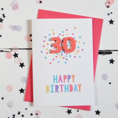 Carte Confettis Acrylique Framboise 30e Anniversaire