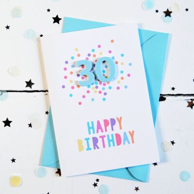 Carte de confettis en acrylique bleu 30e anniversaire