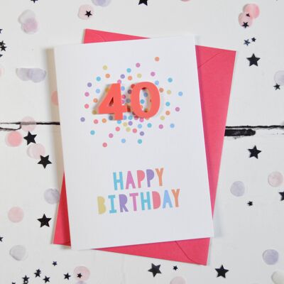 40. Geburtstag Himbeer-Acryl-Konfetti-Karte