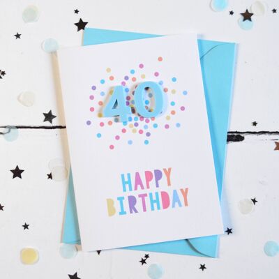 Carte de confettis en acrylique bleu 40e anniversaire