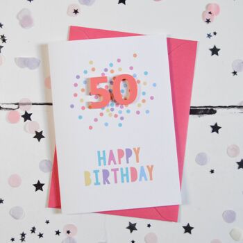 Carte Confettis Acrylique Framboise 50e Anniversaire