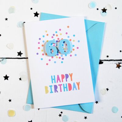 Carta di coriandoli in acrilico blu per il 60° compleanno