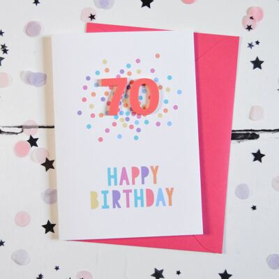 70th Birthday Raspberry Acrylic Confetti Card