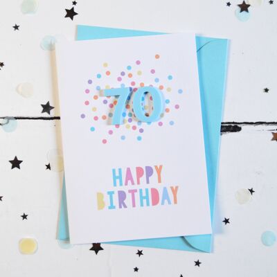 Carta di coriandoli in acrilico blu per il 70° compleanno