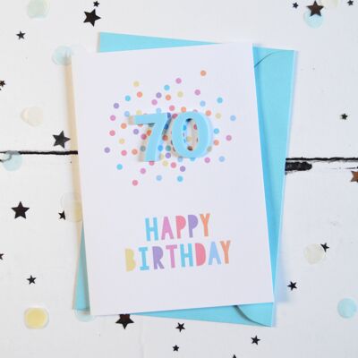 Carte Confettis Acrylique Bleu 70e Anniversaire