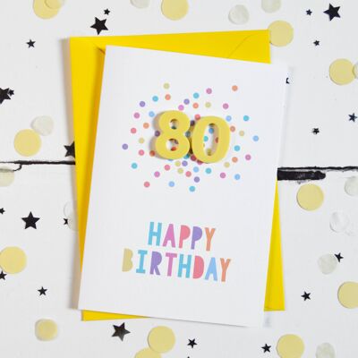 Carte Confettis Acrylique Citron 80e Anniversaire