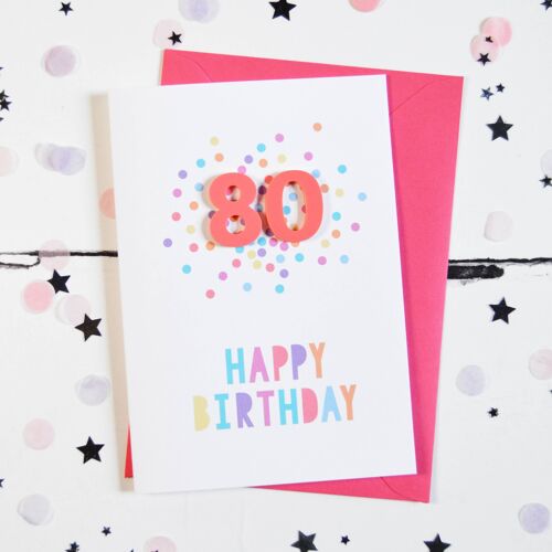 80th Birthday Raspberry Acrylic Confetti Card