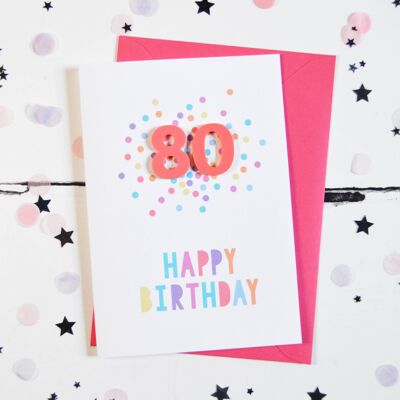 80. Geburtstag Himbeer-Acryl-Konfetti-Karte