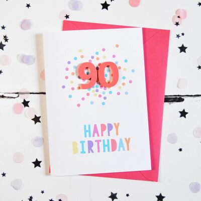 90. Geburtstag Himbeer-Acryl-Konfetti-Karte
