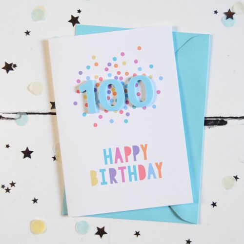 100th Birthday Blue Acrylic Confetti Card