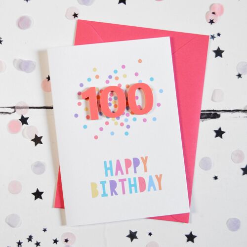 100th Birthday Raspberry Acrylic Confetti Card