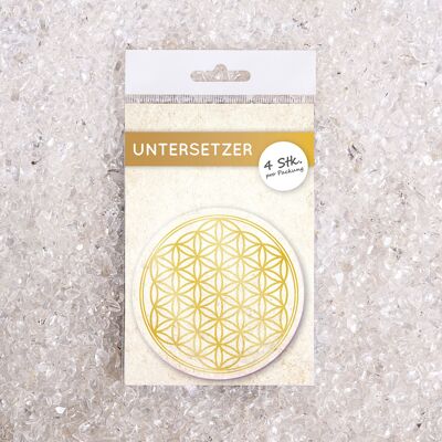 Glass coaster set Flower of Life gold