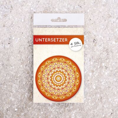 Set de dessous de verre Mandala inversé orange