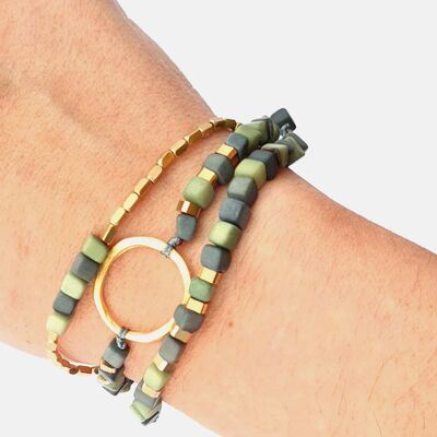 Leticia Triple Mini Tagua Bracelet with Brass - Green